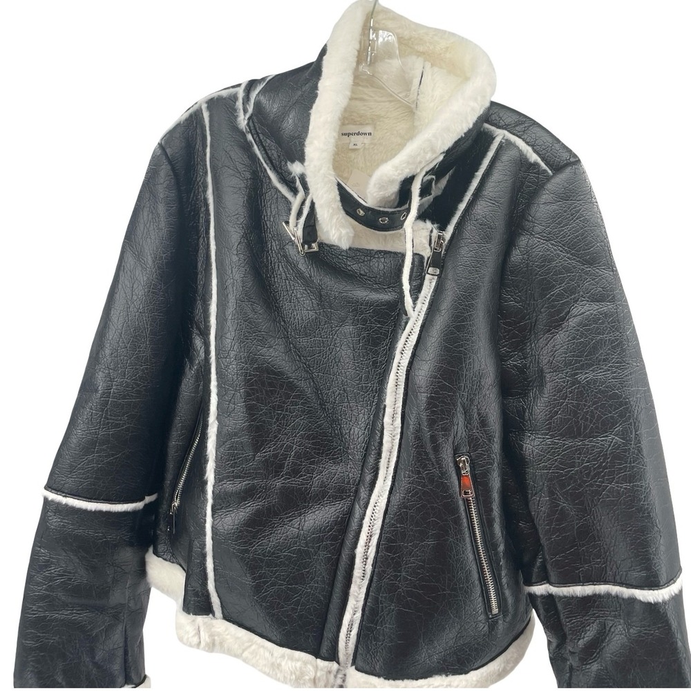 superdown Women's Jacket Moto Black Faux Leather XL
